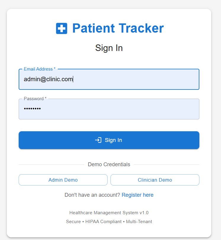 Patient Logger menu screen